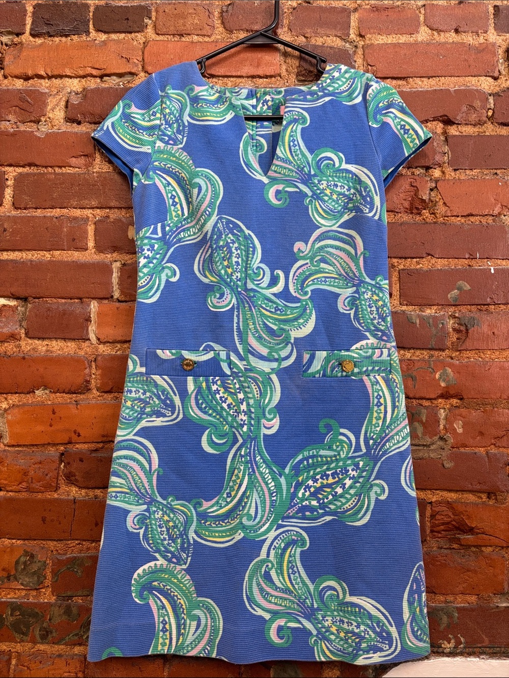 Lilly Pulitzer Layton Shift Dress‎ Blue & Green Paisley Print Size XS